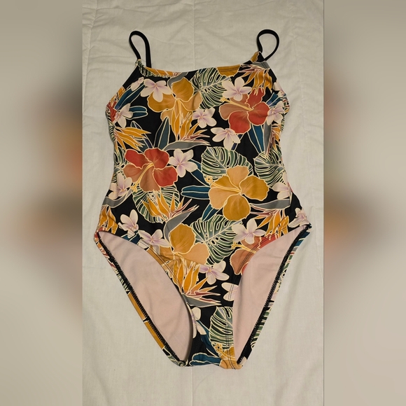 HURLEY Floral Hibiscus One Piece Swimsuit Tropical Womens Size M Cute Design - Picture 1 of 4